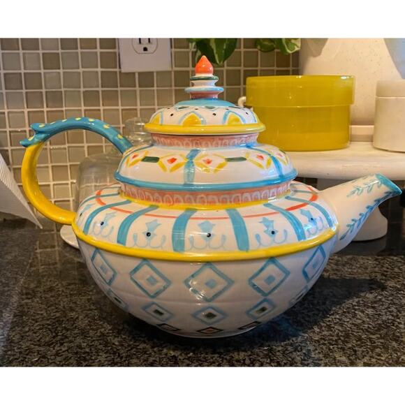 Anthropologie colorful ceramic tea pot - Picture 2 of 7